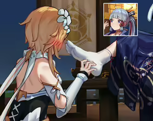 Page 9 of Genshin Impact Lumine x Ayaka Foot Worship - preview thumbnail