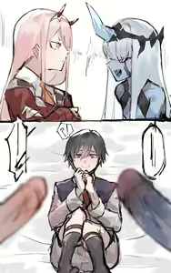 Zero Two and Zero One x Hiro futa - hentai manga cover image