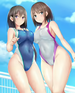 Page 405 of Suieibu no Seisokei Osananajimi to Honnou Mukidashi no Nakadashi Onedari Icha Love Sex! ~Futari no Osananajimi ga Ore no Chinpo o Neratte Yuuwaku Battle~ - preview thumbnail