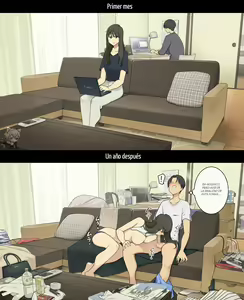 Page 9 of Dousei Seikatsu Ikkagetsume to Ichinen Ato, Asaokite kara Shuushin made no Hikaku | A Day in the Life of a Couple: Their First Month Living Together vs. One Year Later - preview thumbnail