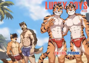 Lucky Boys - Twins Prank (uncensored) — hentai manga cover on Fhentai