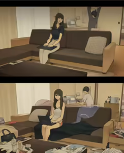 Page 12 of Dousei Seikatsu Ikkagetsume to Ichinen Ato, Asaokite kara Shuushin made no Hikaku | A Day in the Life of a Couple: Their First Month Living Together vs. One Year Later - preview thumbnail
