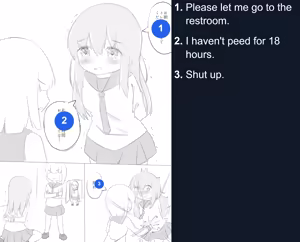 Pee holding contest. — hentai manga cover on Fhentai