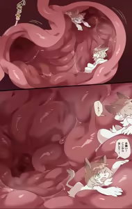 Page 10 of A hungry giant female monster swallows two adventurers whole in a vore manga. - preview thumbnail