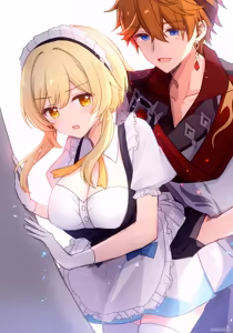 Page 16 of Hotaru-chan ga ueitoresu sugata de rojiura pinchi 💕 manga (Genshin Impact) | 穿着服务生制服的荧在小巷子里陷入危机💕的漫画 - preview thumbnail